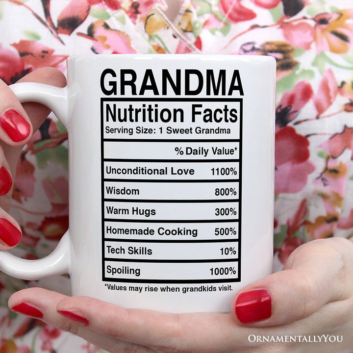 Grandma Nutrition Facts Personalized Mug, Birthday Gift With Custom Name Personalized Ceramic Mug OrnamentallyYou 