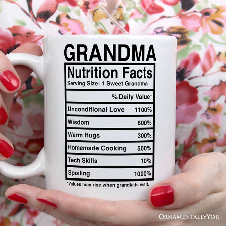 Grandma Nutrition Facts Personalized Mug, Birthday Gift With Custom Name