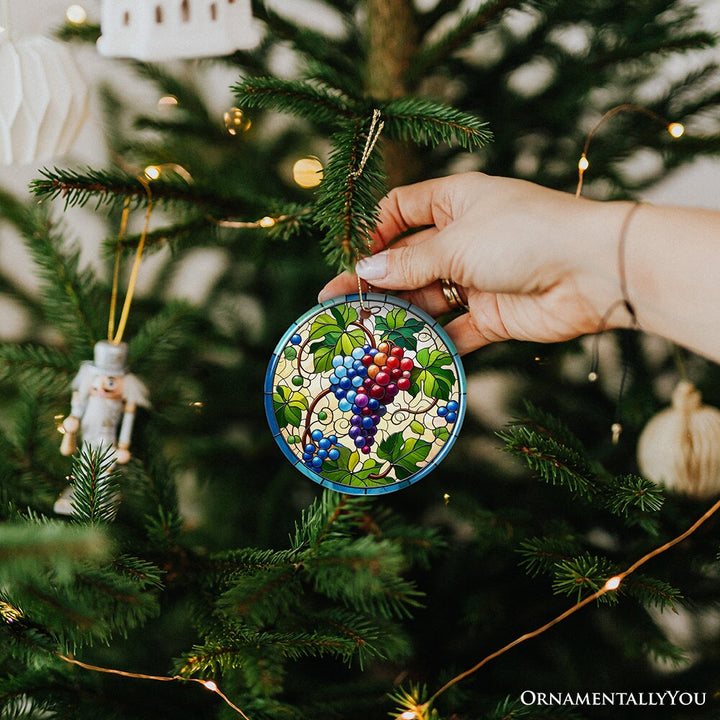Grape Window Art Stained Glass Style Ceramic Ornament, Christmas Gift and Decor Ceramic Ornament OrnamentallyYou 