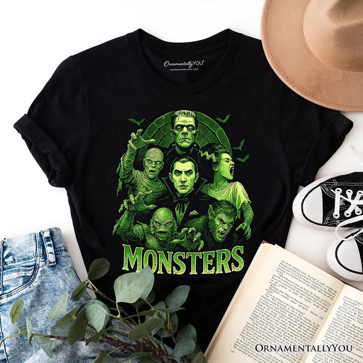 Green Retro Monsters T-Shirt, Vintage Classic Horror Halloween Tee T-Shirts OrnamentallyYou Black XS 