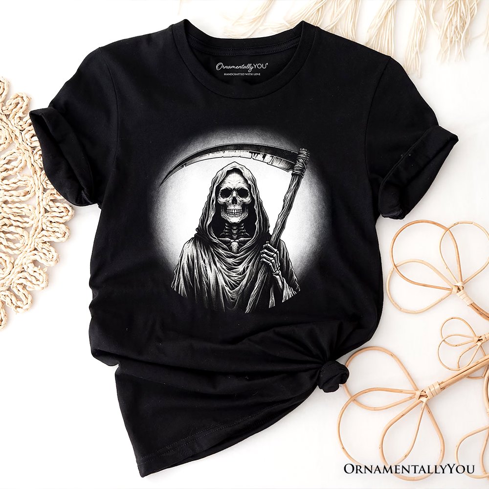 Grim Reaper Spooky Portrait T-Shirt, Horror Villain Theme Halloween Tee T-Shirts OrnamentallyYou Black XS 
