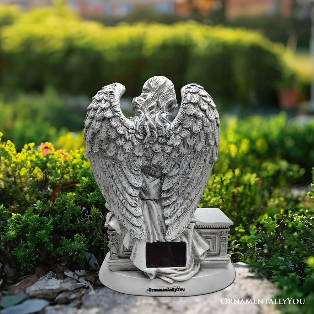 (Pre-Order) Guardian Angel Reading Book Garden Statue, 10" Solar Powered Angelic Outdoor Figurine Resin Statues OrnamentallyYou 