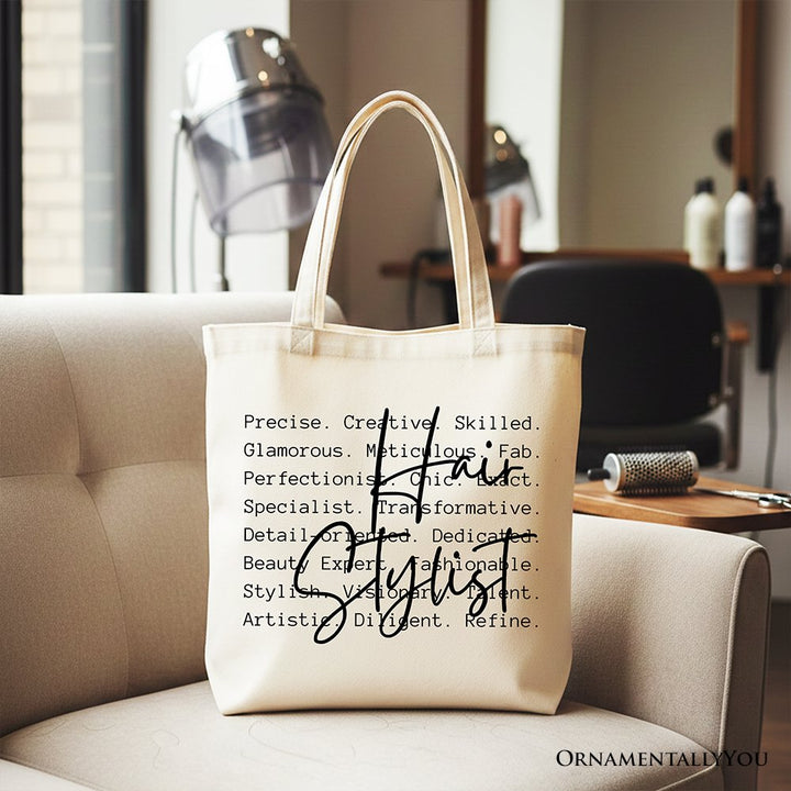 Hair Stylist Definition Canvas Tote Bag, Beauty Salon Appreciation Words Gift Shopper Tote Bag OrnamentallyYou Beige 