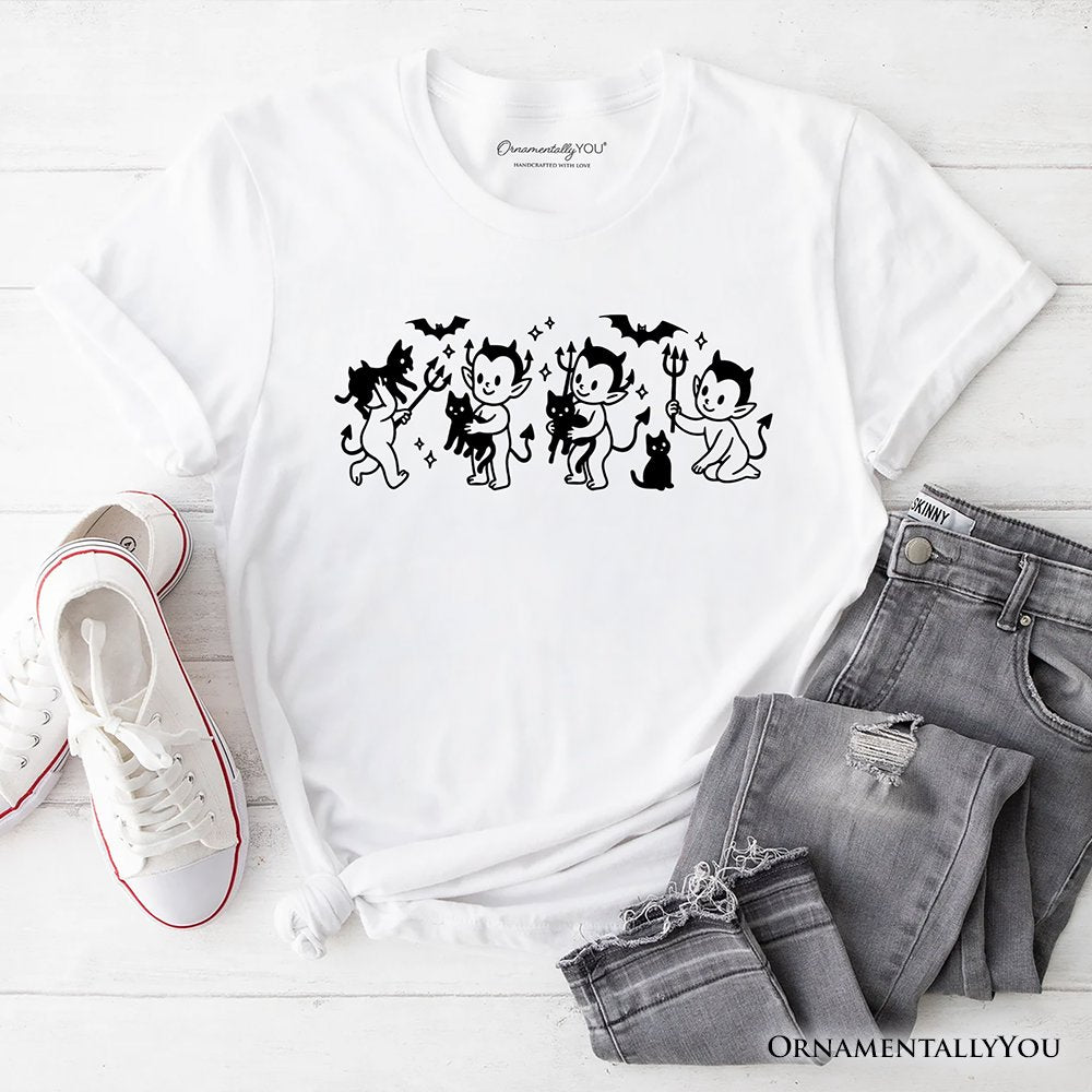 Halloween Devils and Cats T-Shirt, Spooky Season Tee T-Shirts OrnamentallyYou White XS 
