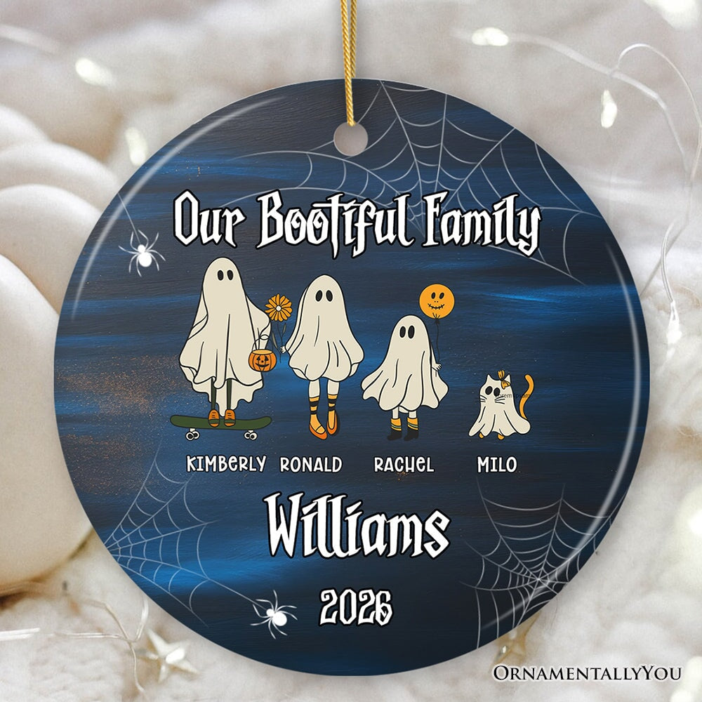 Halloween Ghost Family With Pets Personalized Ornament, Custom Ghost Crew Portrait Gift