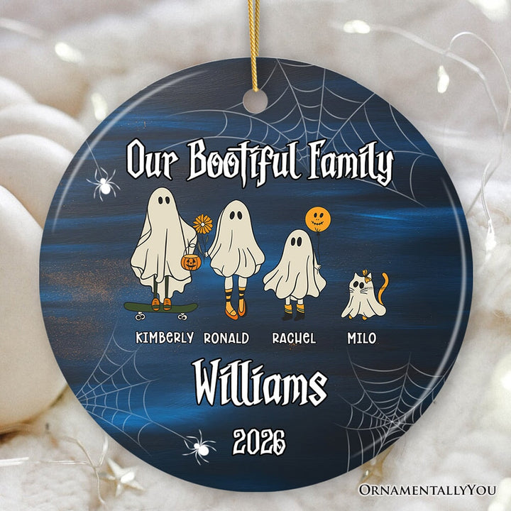 Halloween Ghost Family With Pets Personalized Ornament, Custom Ghost Crew Portrait Gift