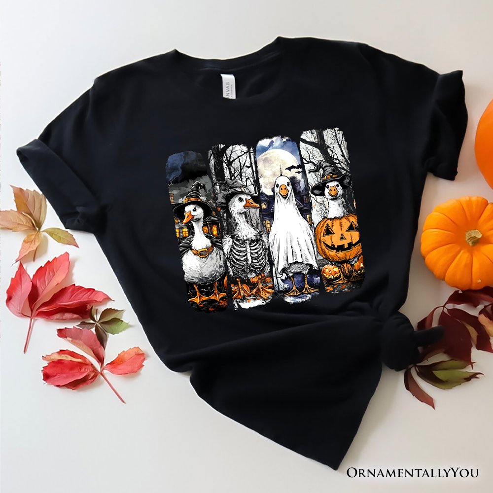 Halloween Goose in Costume T-Shirt, Spooky Fall Geese Tee for Bird Enjoyers T-Shirts OrnamentallyYou Black XS 