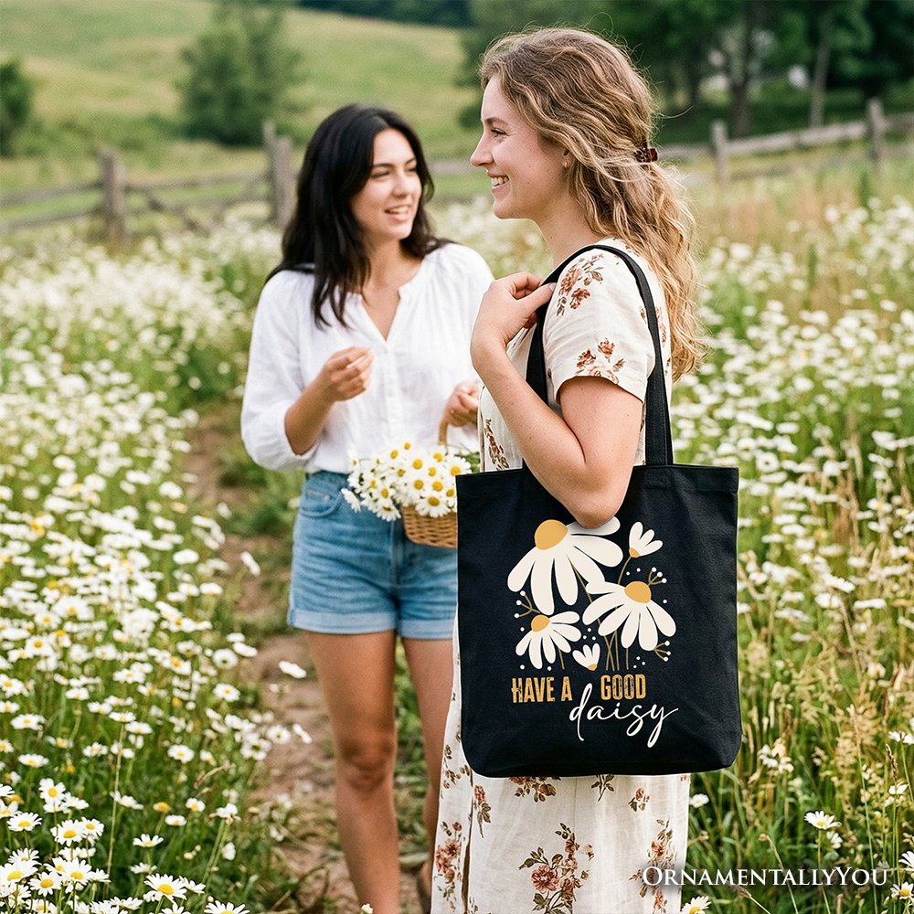 Have a Good Daisy Tote Bag, Floral Gift Shopper with Positive Retro Vibes Tote Bag OrnamentallyYou 