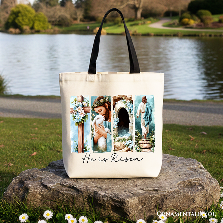He Is Risen Christian Brushstroke Canvas Tote Bag, Festive Easter Gift Shopper