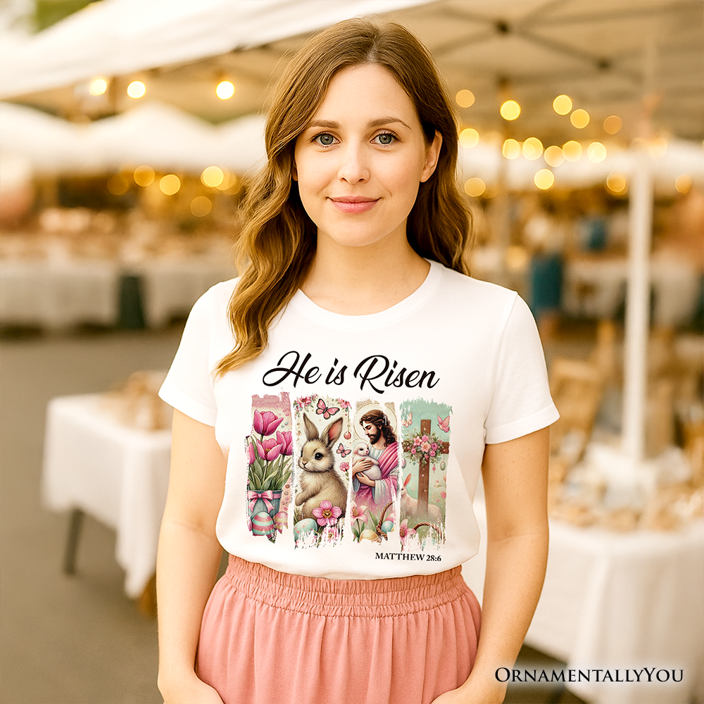 He Is Risen Easter Jesus T-Shirt, Matthew 28:6 Christian Tee for Believers