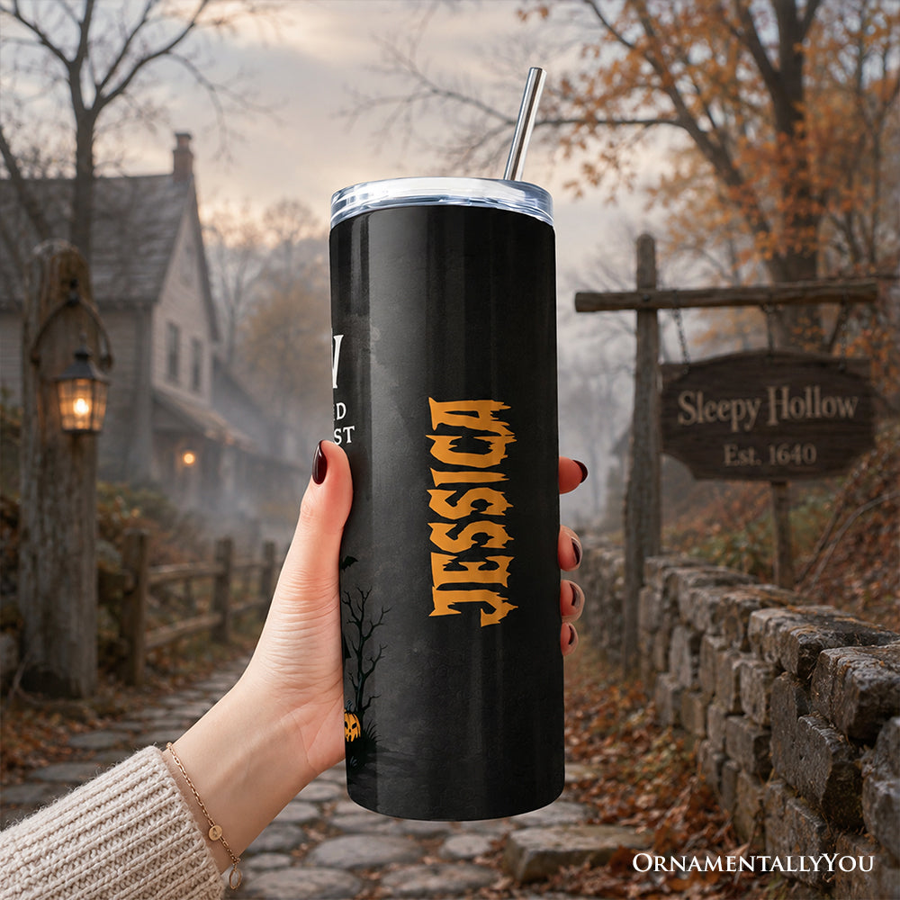 Headless Horseman Sleepy Hollow Halloween 20oz Personalized Tumbler With Lid and Stainless Steel Straw, Dead and Breakfast Retro Gift Cup