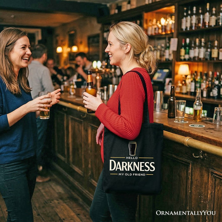 Hello Darkness My Old Friend Tote Bag, Dark Beer Lover Gift Shopper Tote Bag OrnamentallyYou 