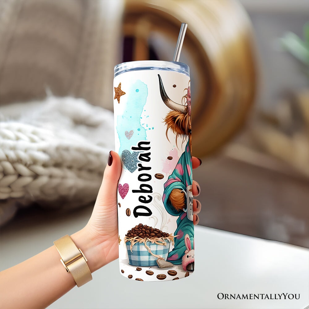 Highland Cow Mom Life 20oz Personalized Tumbler With Lid and Stainless Steel Straw, Sarcastic Motherhood Gift Cup Tumbler OrnamentallyYou 