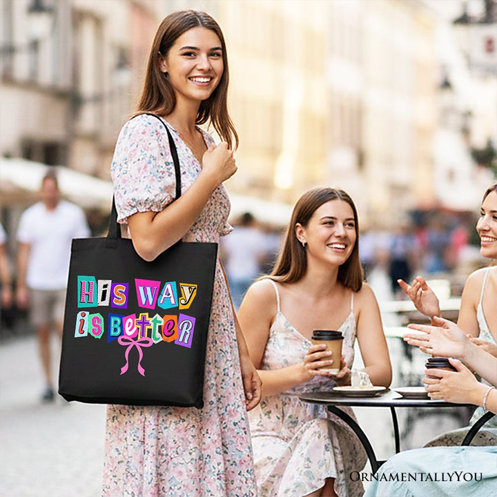 His Way Is Better Christian Canvas Tote Bag, Retro Preppy Coquette Faith Gift Shopper Tote Bag OrnamentallyYou 