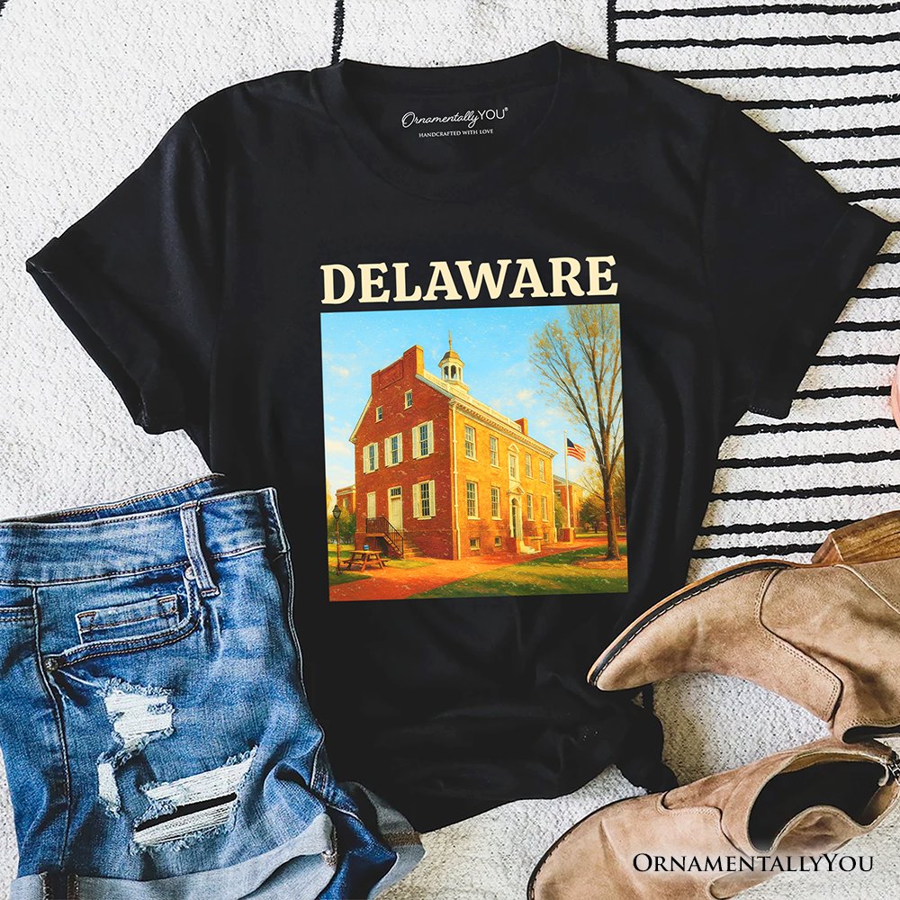 Historic Delaware Old State House T-Shirt, Colonial Landmark Tee and Mid-Atlantic Souvenir T-Shirts OrnamentallyYou Black XS 