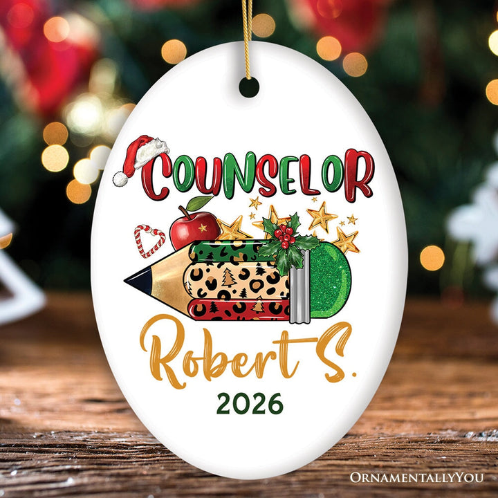 Holiday Pencil Art Personalized School Counselor Christmas Ornament Ceramic Ornament OrnamentallyYou Oval 
