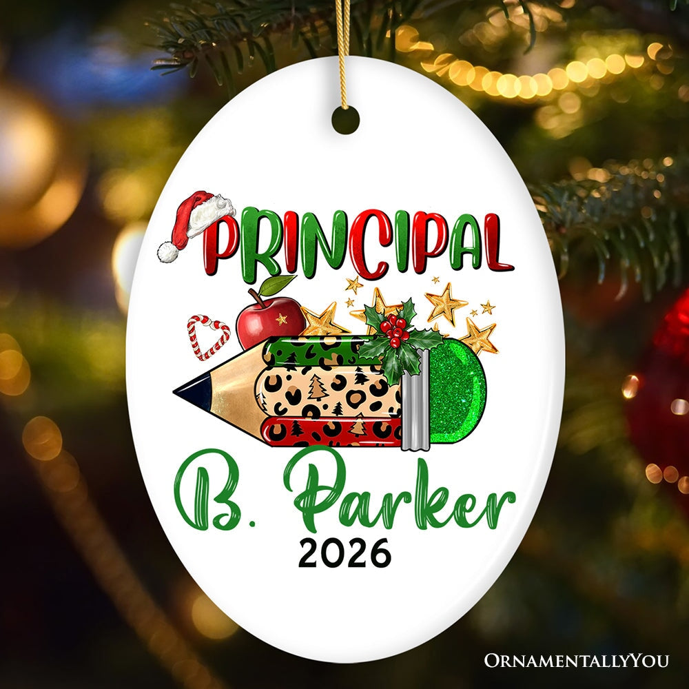 Holiday Pencil Art Personalized School Principal Christmas Ornament Ceramic Ornament OrnamentallyYou Oval 