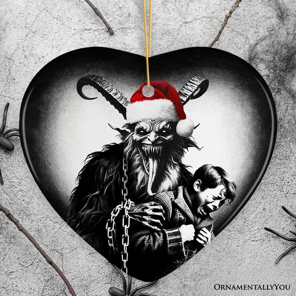 Horrifying Krampus With Santa Hat Ceramic Ornament, Keepsake For Unique Halloween Tree Christmas Decor Ceramic Ornament OrnamentallyYou Heart 