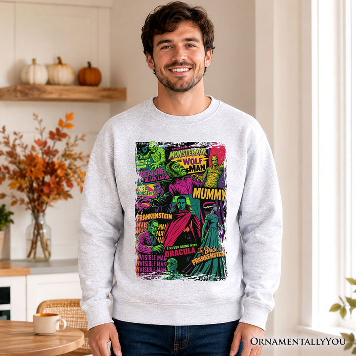 Horror Comic Classic Monsters Sweatshirt, Vintage Scary Halloween Sweater