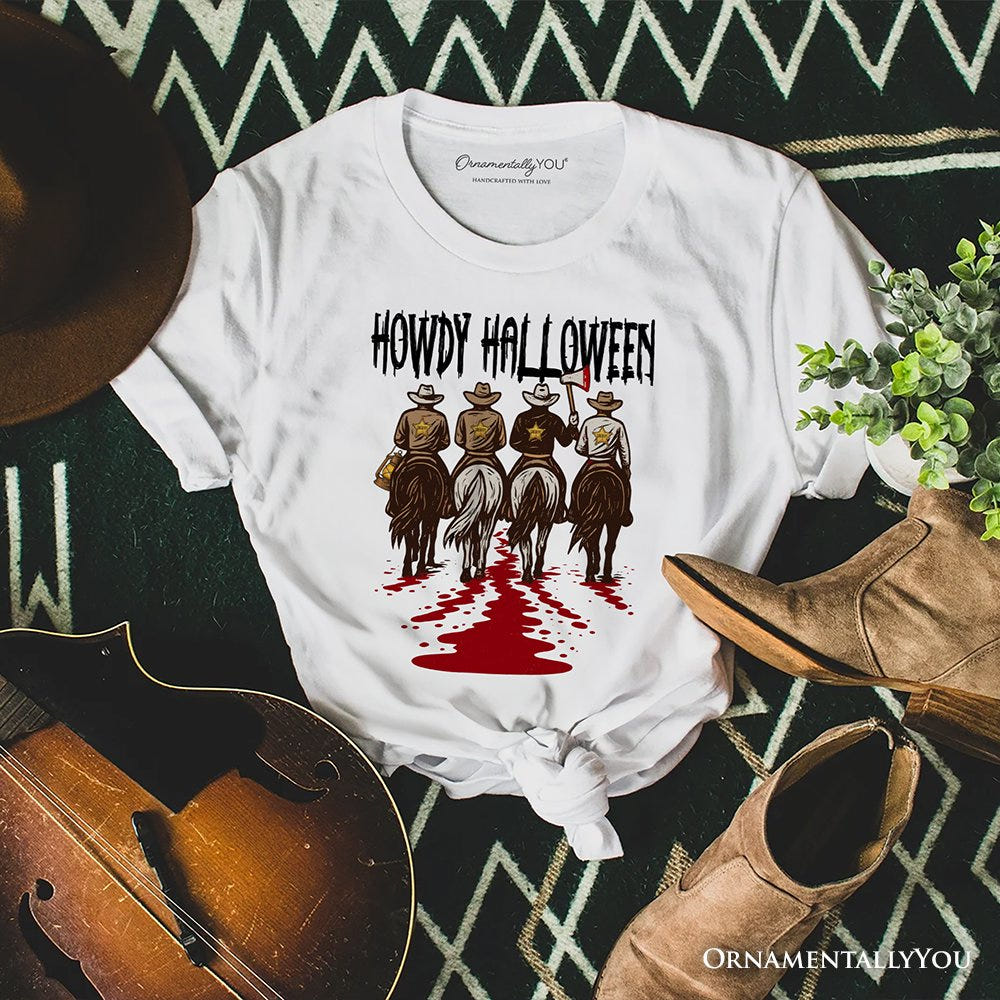 Howdy Halloween Cowboy Men T-Shirt, Sheriff Western Riders Spooky Tee T-Shirts OrnamentallyYou White XS 