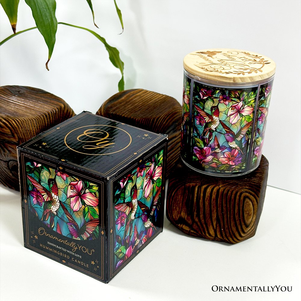 Hummingbird Faux Stained Glass LED Tea Light Candle, Delicate Nature Inspired Decor With Soft Glow Candles OrnamentallyYou 
