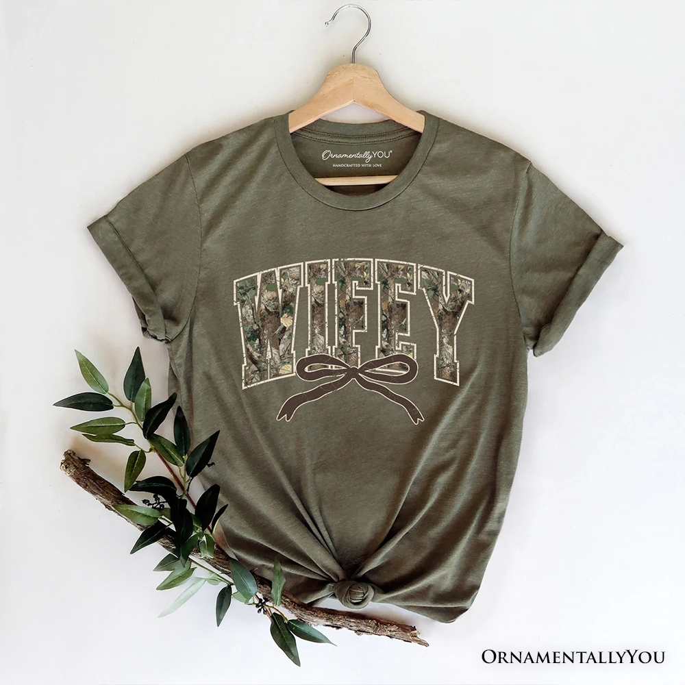 Hunting Wifey Camo Varsity T-Shirt, Country Wife Bow Tee