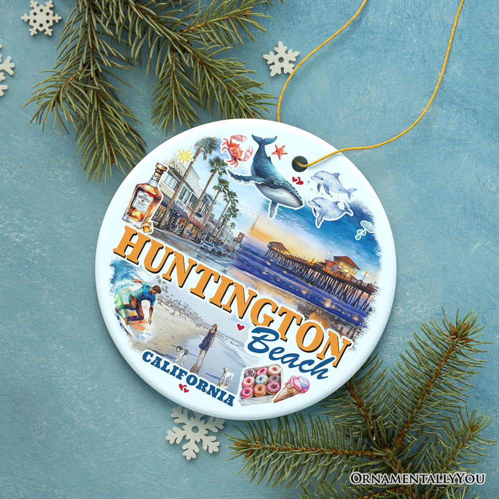 Huntington Beach Heritage Ornament, California Surf Culture Christmas Souvenir and Gift