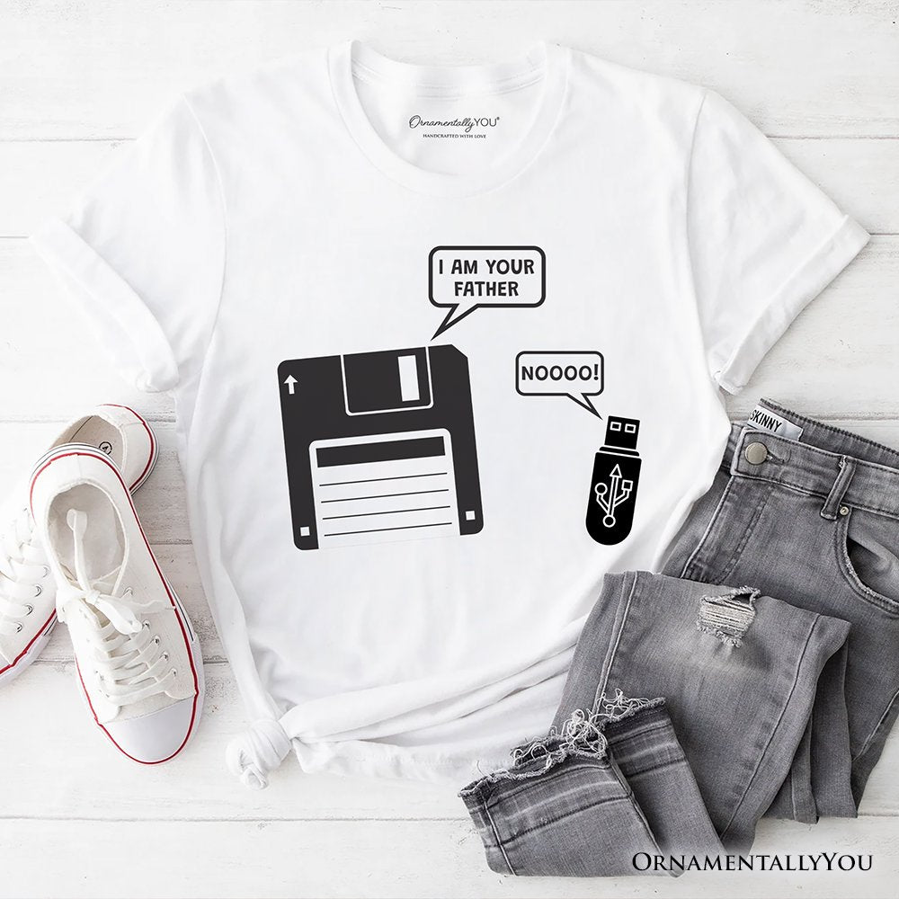 I Am Your Father Floppy Disk T-Shirt, Funny USB Retro Dad Computer Nerd Tee T-Shirts OrnamentallyYou White XS 