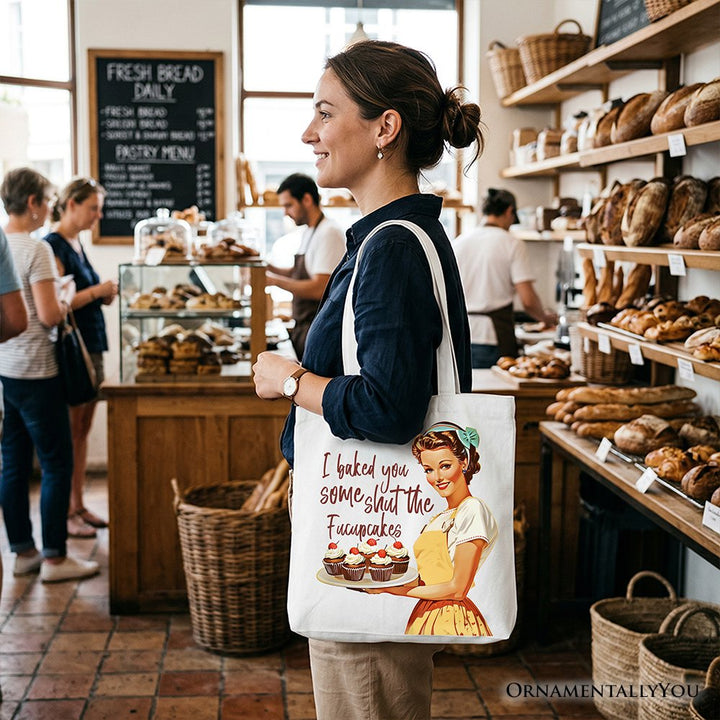 I Baked You Some Shut The Fucupcakes Tote Bag, Funny Retro Kitchen Gift Shopper for Quirky and Fun Bakers Tote Bag OrnamentallyYou 