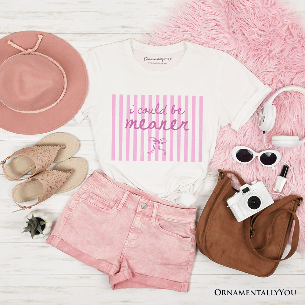 I Could Be Meaner Striped T-Shirt, Funny Pink Sarcastic Coquette Tee