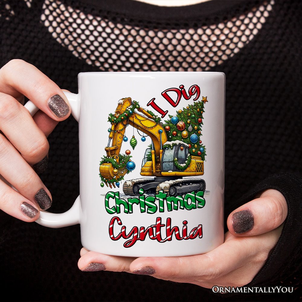 I Dig Christmas Personalized Mug, Christmas Kids Excavator Gifts with Custom Name Personalized Ceramic Mug OrnamentallyYou 