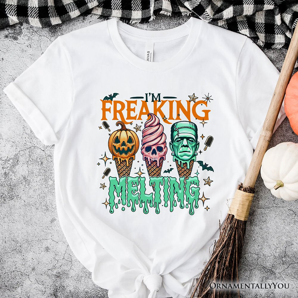 I’m Freaking Melting Frankenstein T-Shirt, Funny Ice Cream Halloween Tee for Summer Spooky Season T-Shirts OrnamentallyYou White XS 