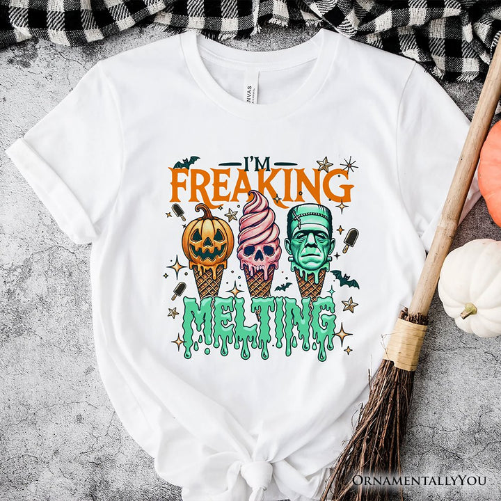 I’m Freaking Melting Frankenstein T-Shirt, Funny Ice Cream Halloween Tee for Summer Spooky Season T-Shirts OrnamentallyYou White XS 