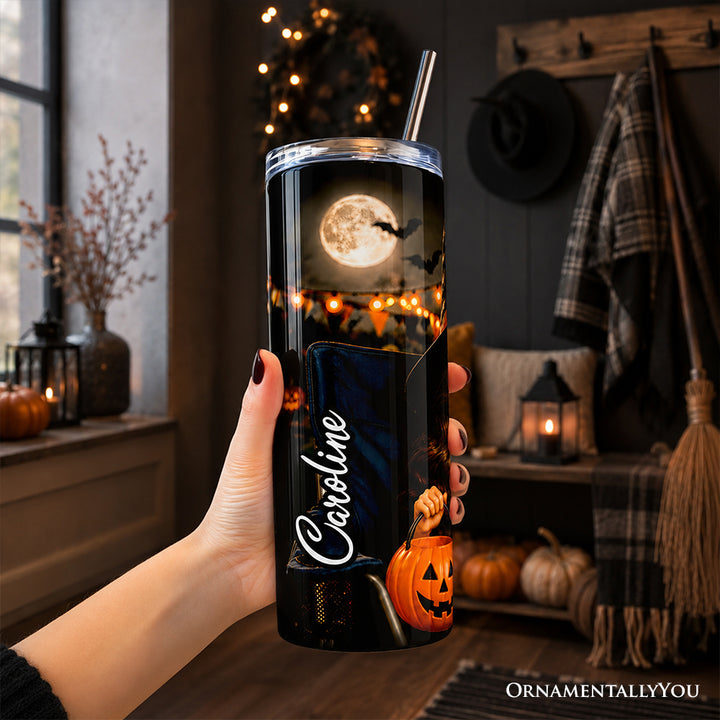 I'm Just Here For The Boos 20oz Personalized Tumbler With Lid and Stainless Steel Straw, Funny Doll Face Witch Gift Cup