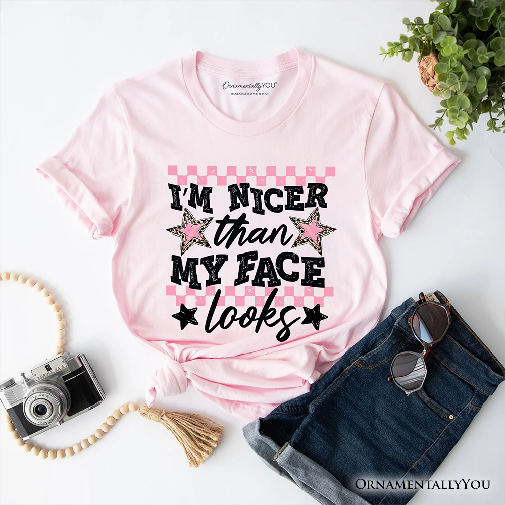 I’m Nicer Than My Face Looks Sarcastic T-Shirt, Relatable Checkered Tee