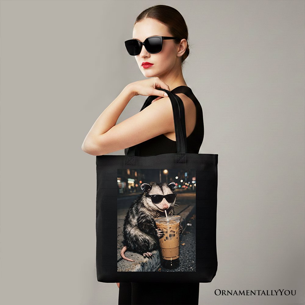 Iced Coffee Opossum Tote Bag, Funny Animal Meme Gift Shopper Tote Bag OrnamentallyYou 