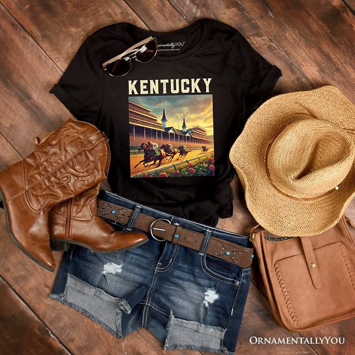 Iconic Kentucky State Horse Racing T-Shirt, Churchill Downs Tee and Derby Heritage Souvenir T-Shirts OrnamentallyYou Black XS 