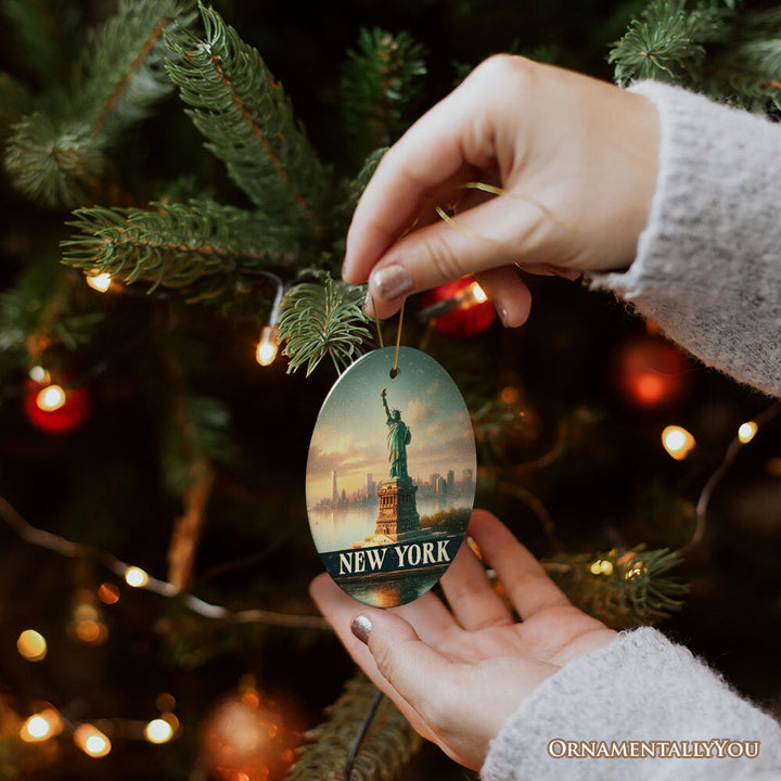 Iconic New York Statue of Liberty Ornament, Patriotic American Landmark Christmas Gift and Heritage Souvenir Ceramic Ornament OrnamentallyYou 