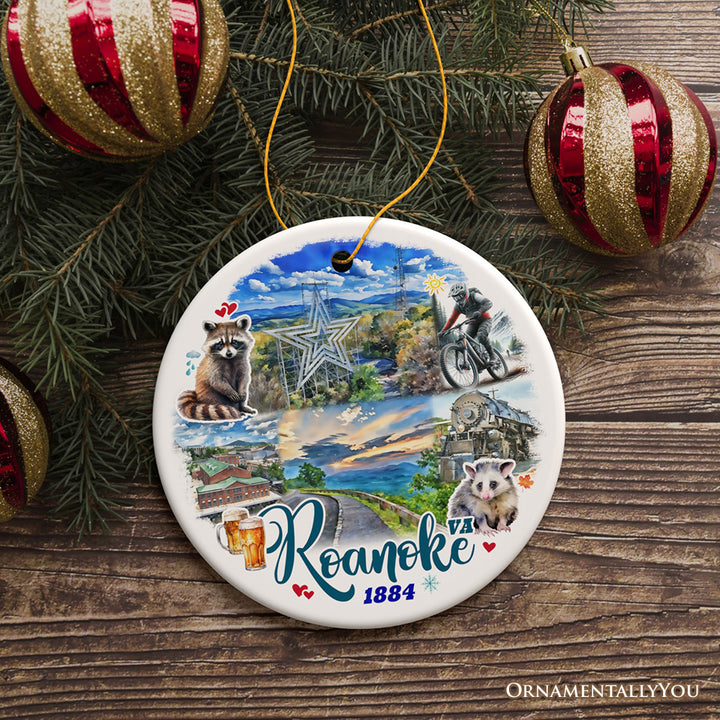 Iconic Roanoke Mountain Town Ornament, Virginia Appalachian Beauty Christmas Gift and Souvenir