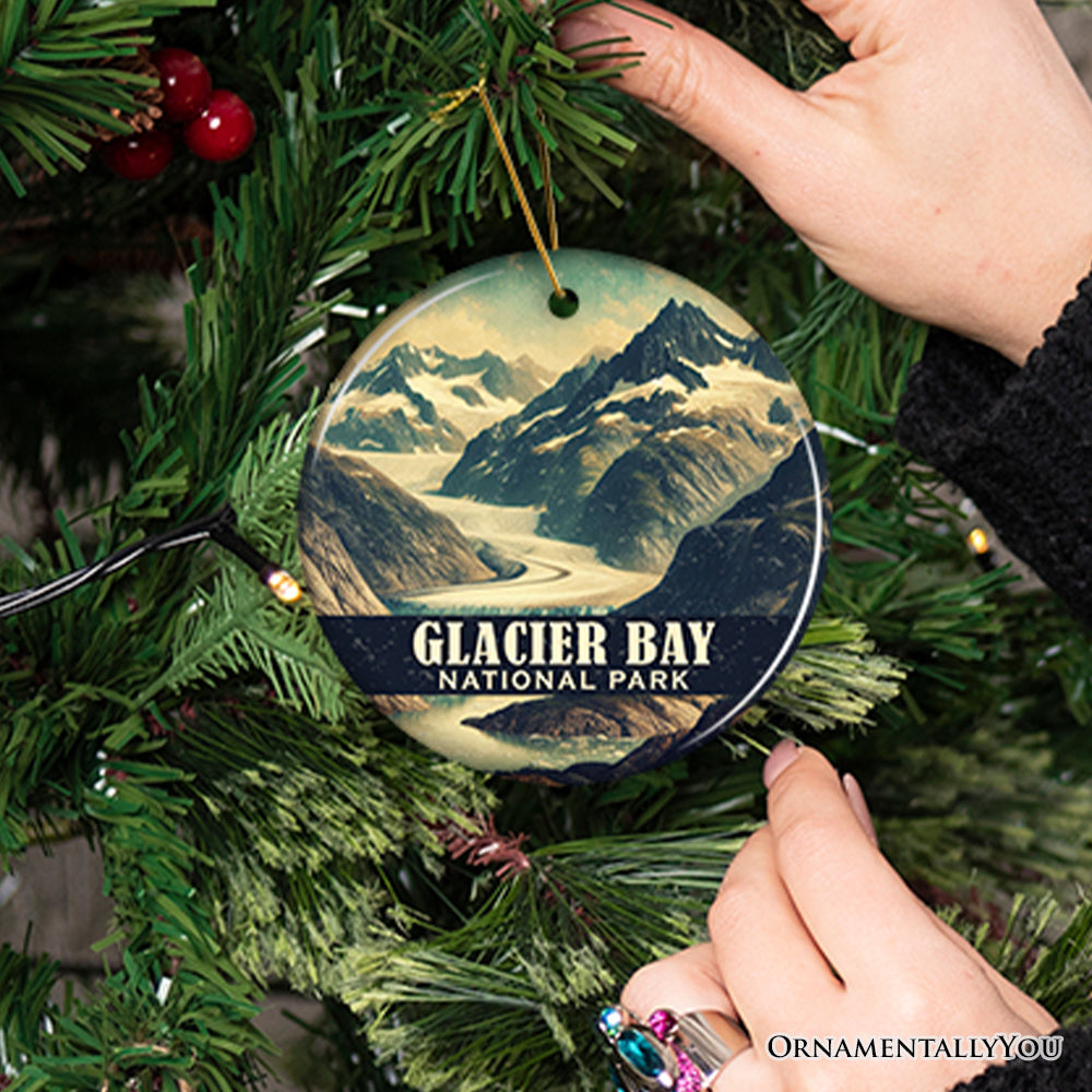 Icy Glacier Bay National Park Ornament, Alaska Glacial Fjord Landscape Christmas Gift and Coastal Wilderness Souvenir