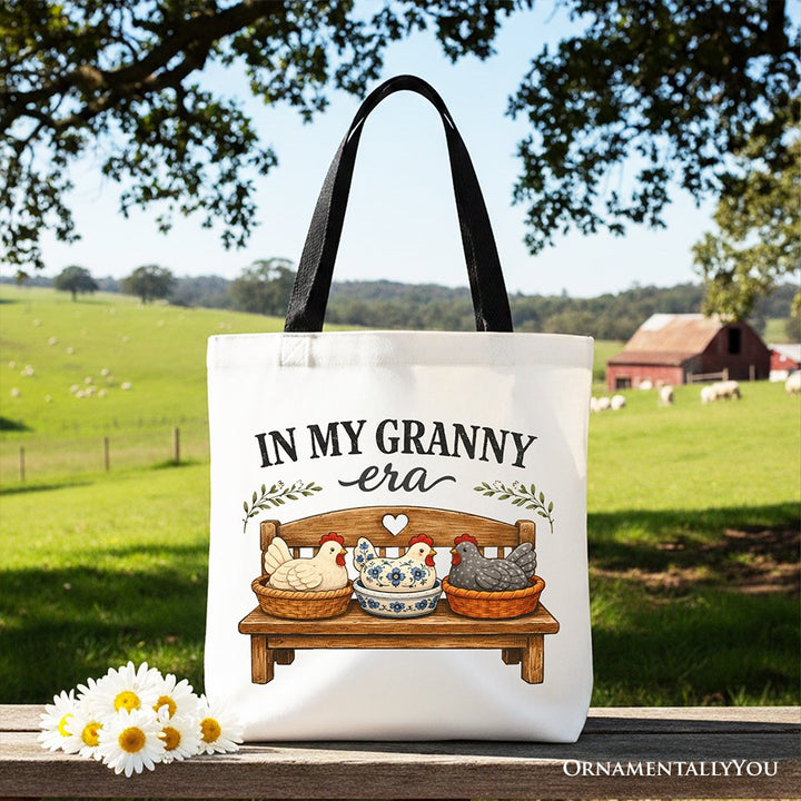 In My Granny Era Chicken Vintage Tote Bag, Cozy Farmhouse Country Grandma Gift Shopper Tote Bag OrnamentallyYou Black Handle 