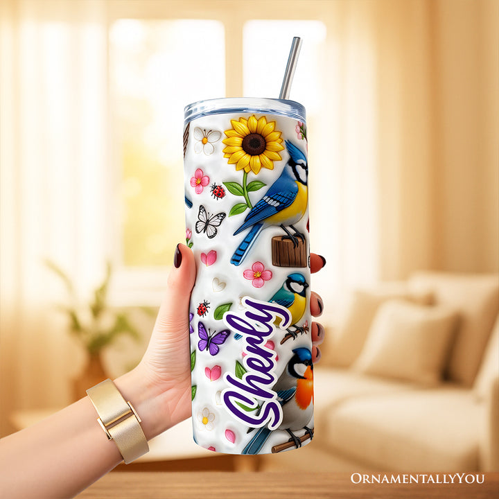Inflated Life Is Better With Birds 20oz Personalized Tumbler With Lid and Stainless Steel Straw, Colorful Birdwatcher Gift Cup