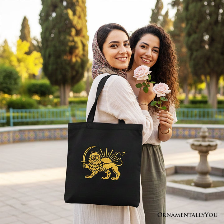 Iran Lion and Sun Emblem Canvas Tote Bag, Protest Persian Heritage Pride Gift Shopper OrnamentallyYou 