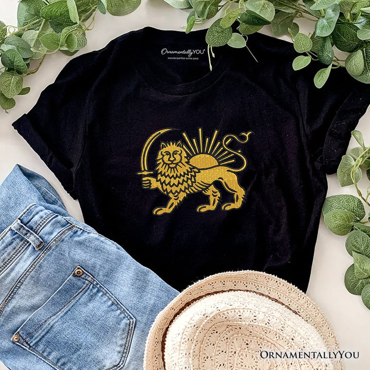 Iran Lion and Sun Emblem T-Shirt, Protest Persian Heritage Pride Tee OrnamentallyYou Black XS 