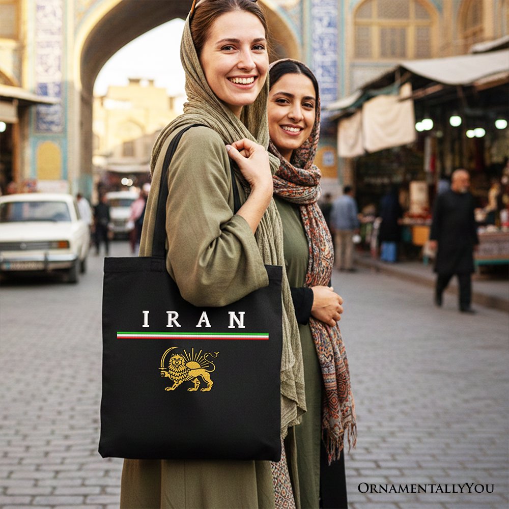 Iran Lion and Sun Flag Canvas Tote Bag, Protest Persian Heritage Pride Gift Shopper OrnamentallyYou 
