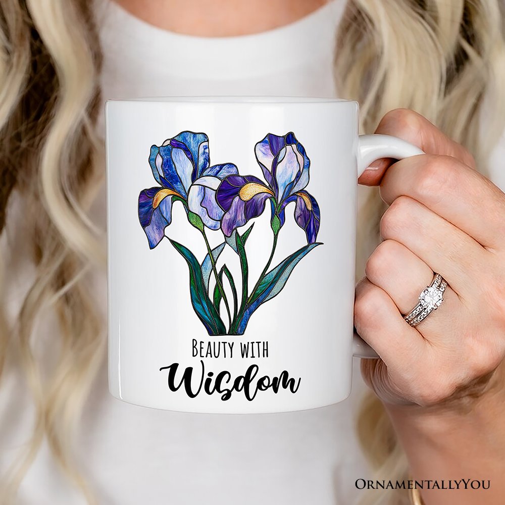 Iris Stained Glass Personalized Mug, Beauty With Wisdom Custom Name Gift Personalized Ceramic Mug OrnamentallyYou 