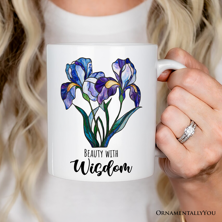 Iris Stained Glass Personalized Mug, Beauty With Wisdom Custom Name Gift