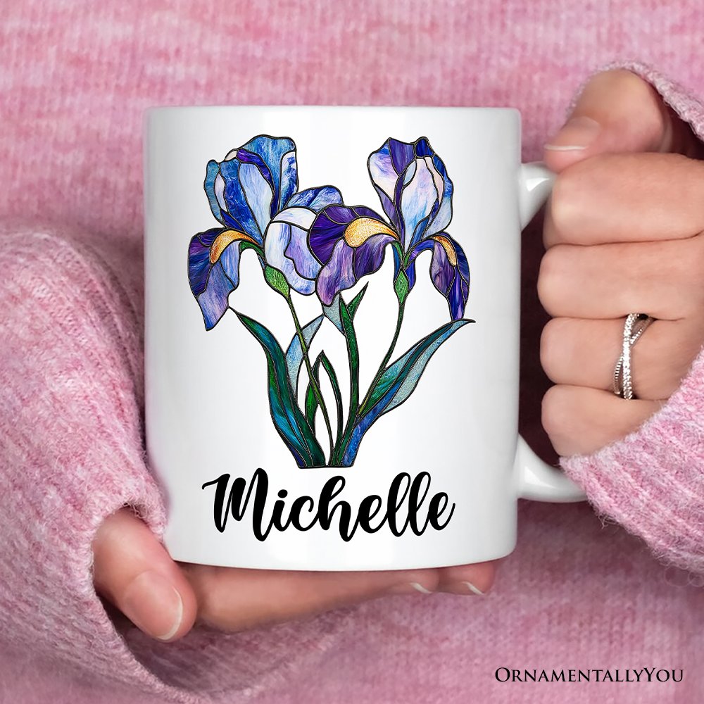 Iris Stained Glass Personalized Mug, Beauty With Wisdom Custom Name Gift Personalized Ceramic Mug OrnamentallyYou 