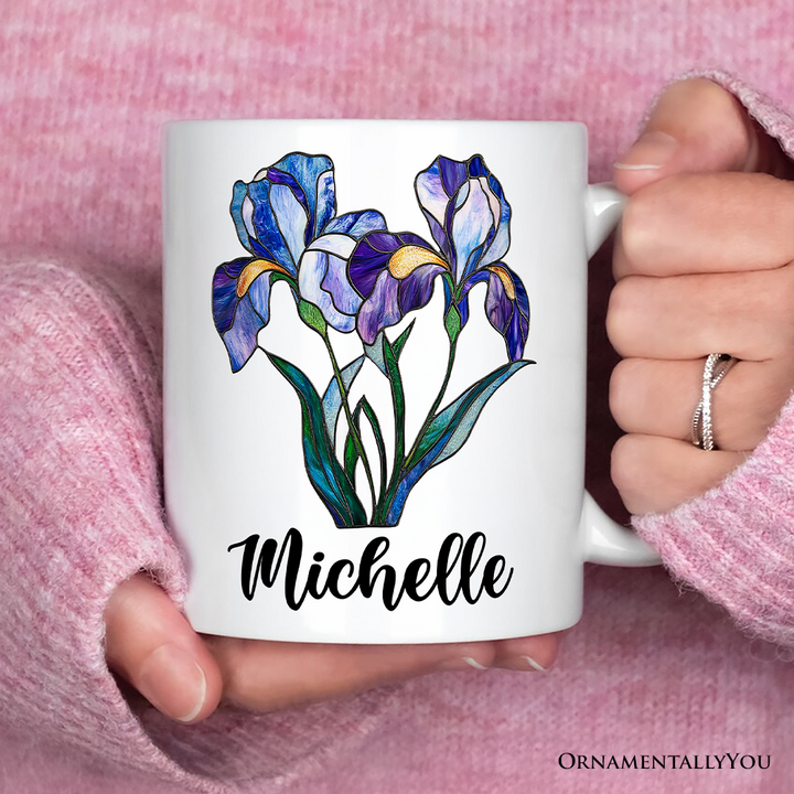 Iris Stained Glass Personalized Mug, Beauty With Wisdom Custom Name Gift