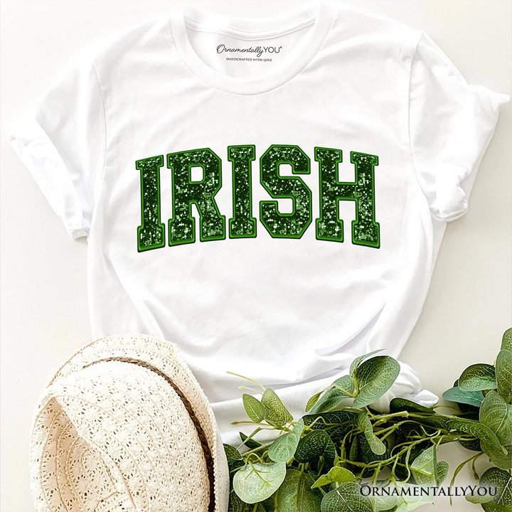 Irish Sequin St Patrick’s Day T-Shirt, Festive Green Glitter Imitation Tee